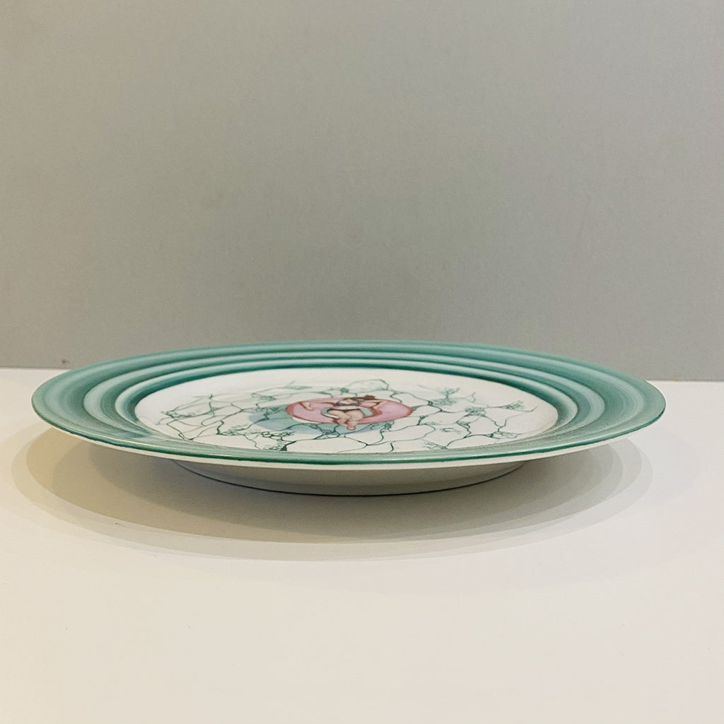 Decorative plate girl with lifebuoy  piatto ceramica ragazza con salvagente