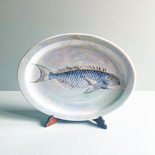 Decorative hand painted plate piatto porcellana Pesce colore blu
