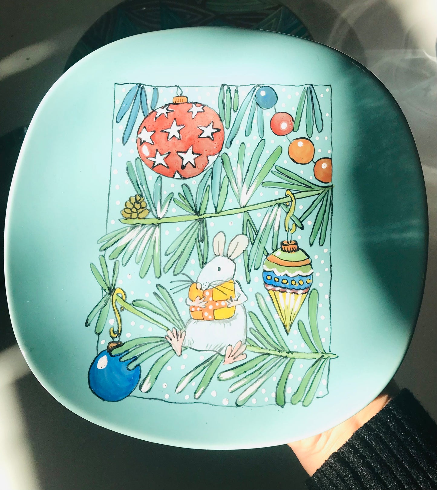 Hand painted plate xmas mouse Topolino Natalizio