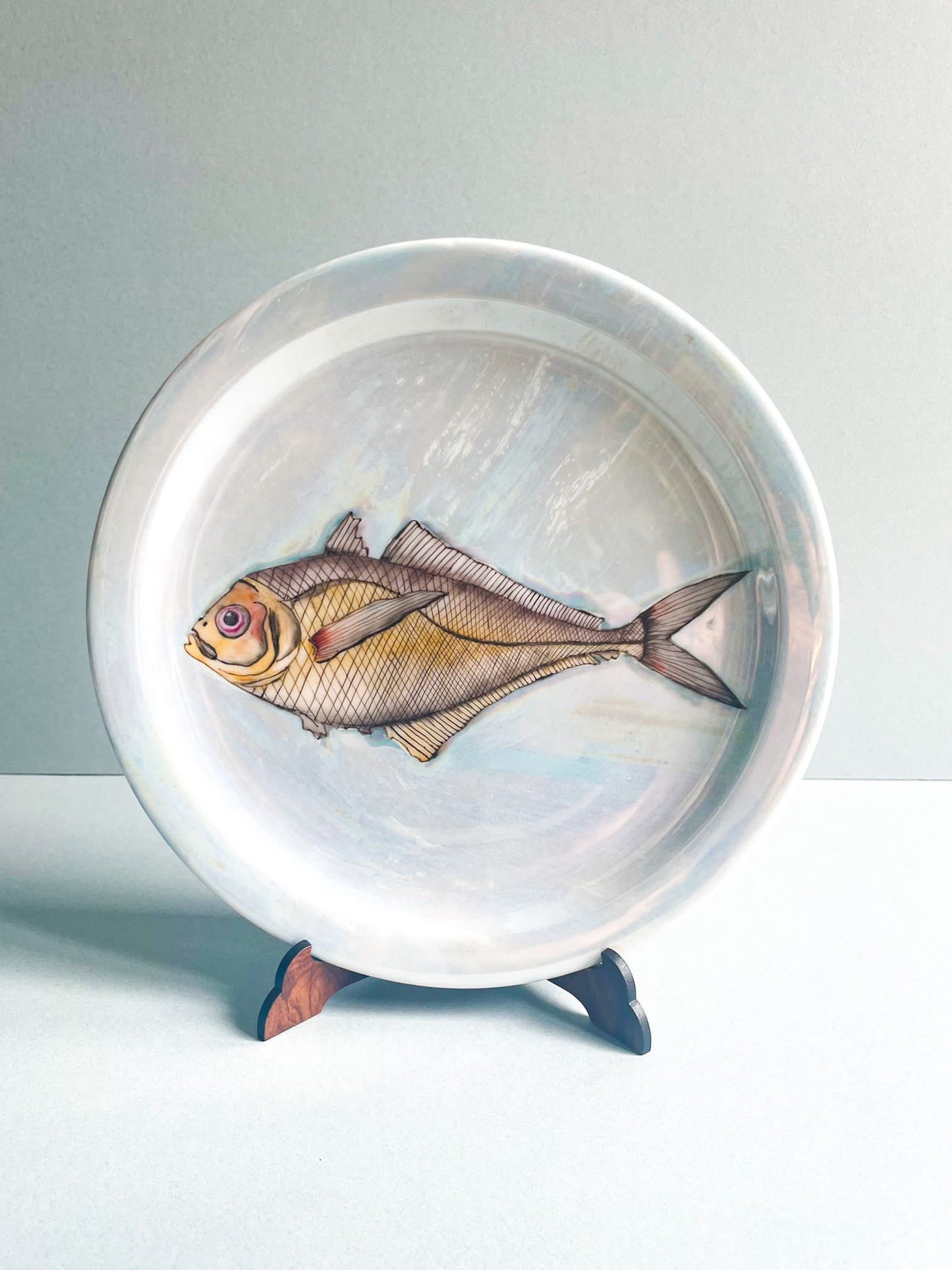 Decorative plate hand painted fish Piatto Pesce ocra